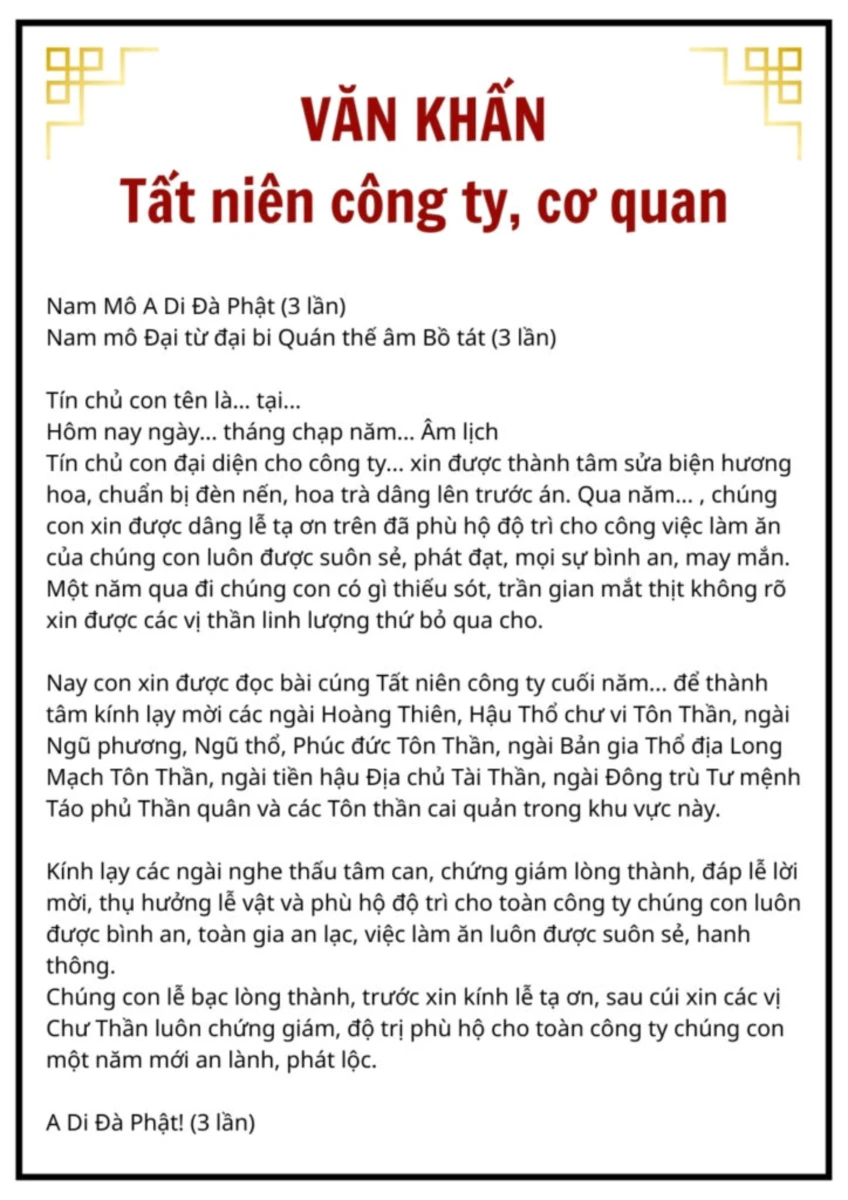 Bài cúng tất niên cuối năm cho công ty, doanh nghiệp (mẫu chuẩn)