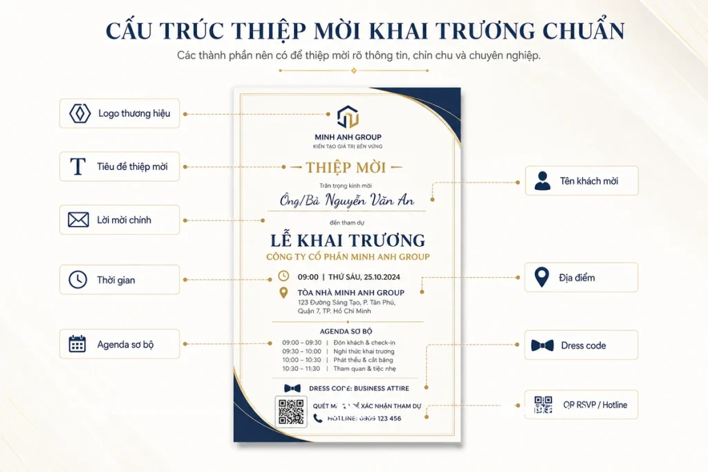 Những thành phần bắt buộc cần có trong thiệp mời khai trương