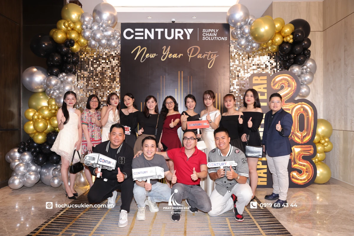 Backgound tất niên theo concept black tie hiện đại do PHG triển khai.