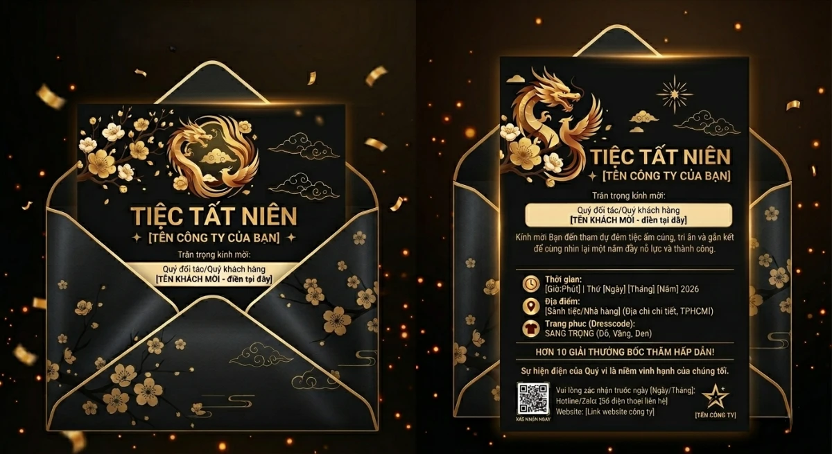 Thư mời tất niên điện tử sang trọng cho sự kiện cuối năm.