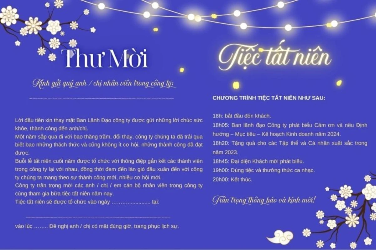 Lời mời ý nghĩa trên thiệp mời tất niên giúp kết nối và tạo ấn tượng với đối tác, khách hàng.
