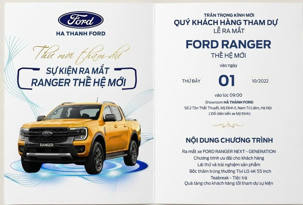 Mẫu thư mời sự kiện ra mắt hãng xe Ford do Phát Hoàng Gia thiết kế và tổ chức.