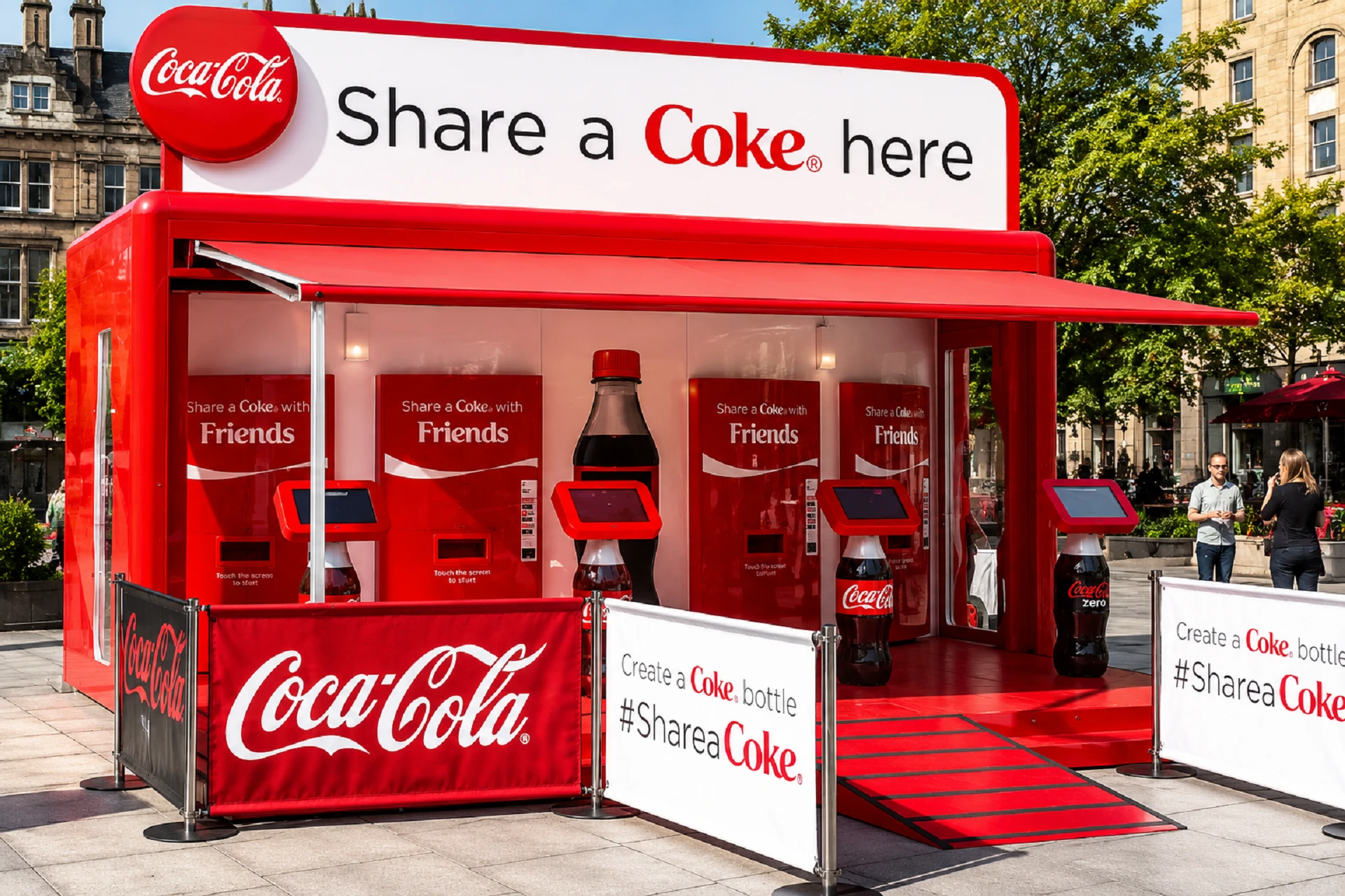 Brand Activation dạng Pop-up Store của Coca-Cola với khu vực trải nghiệm tương tác sản phẩm trực tiếp