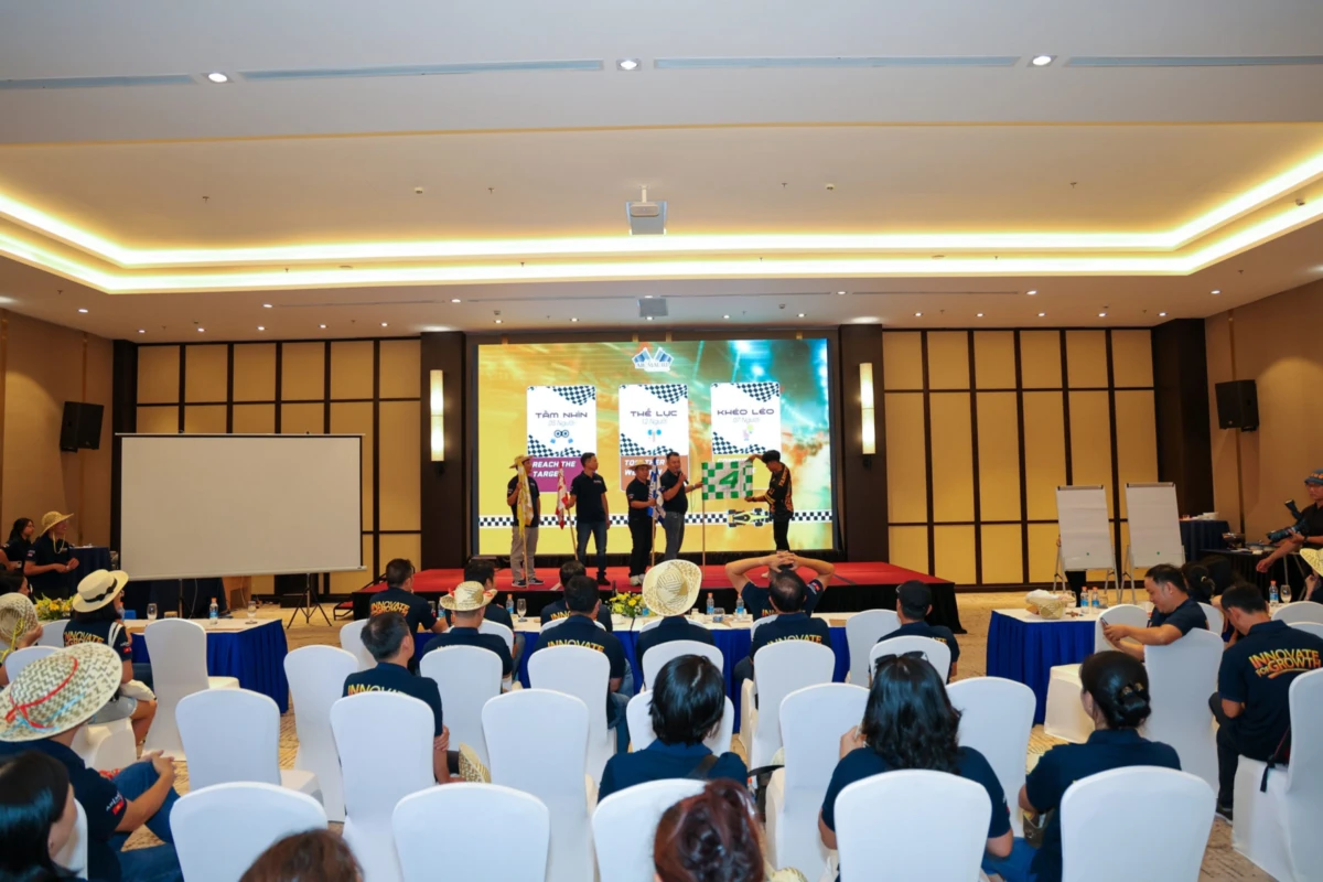 Hoạt động đố vui giao lưu nhân viên trong team building tại hội trường