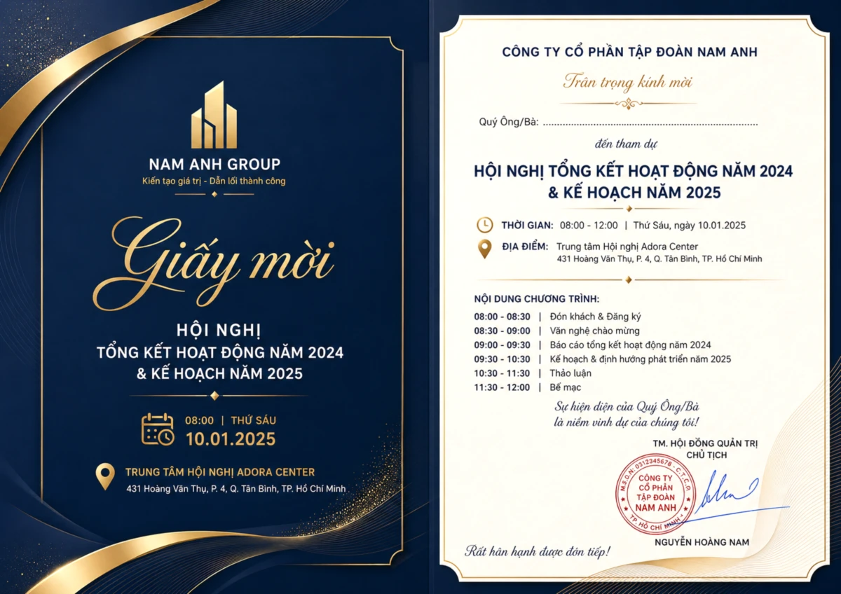 Mẫu giấy mời hội nghị tổng kết doanh nghiệp cuối năm và định hướng phát triển năm mới