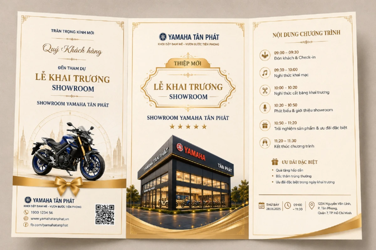 Mẫu thư mời khai trương showroom doanh nghiệp với thiết kế tông be vàng sang trọng