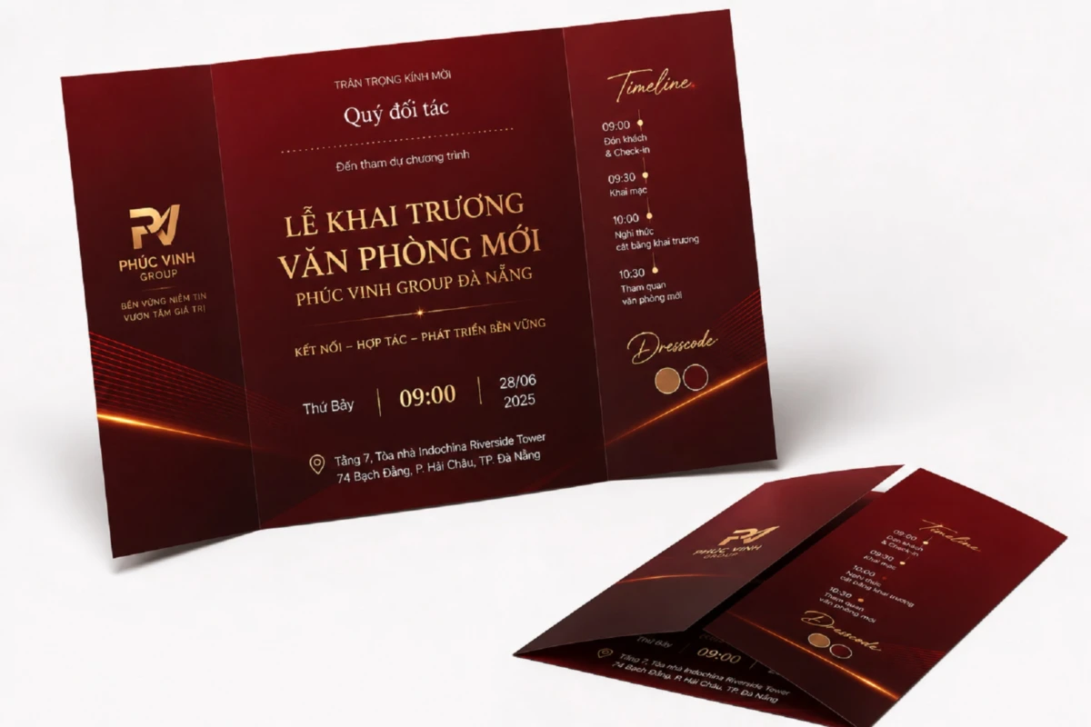 hư mời khai trương dành cho đối tác VIP với tông đỏ đô sang trọng