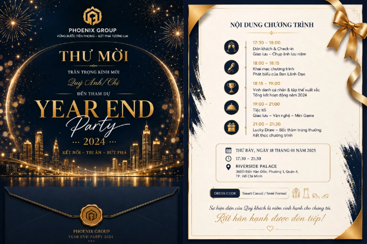 Mẫu thư mời nội bộ year end party dành cho nhân viên doanh nghiệp với thiết kế sang trọng