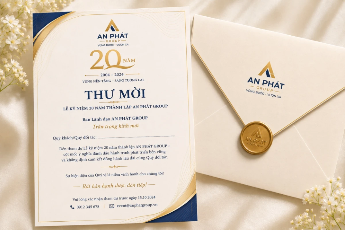 Mẫu thư mời lễ kỷ niệm thành lập doanh nghiệp với lời trân trọng kính mời trong thiết kế sang trọng