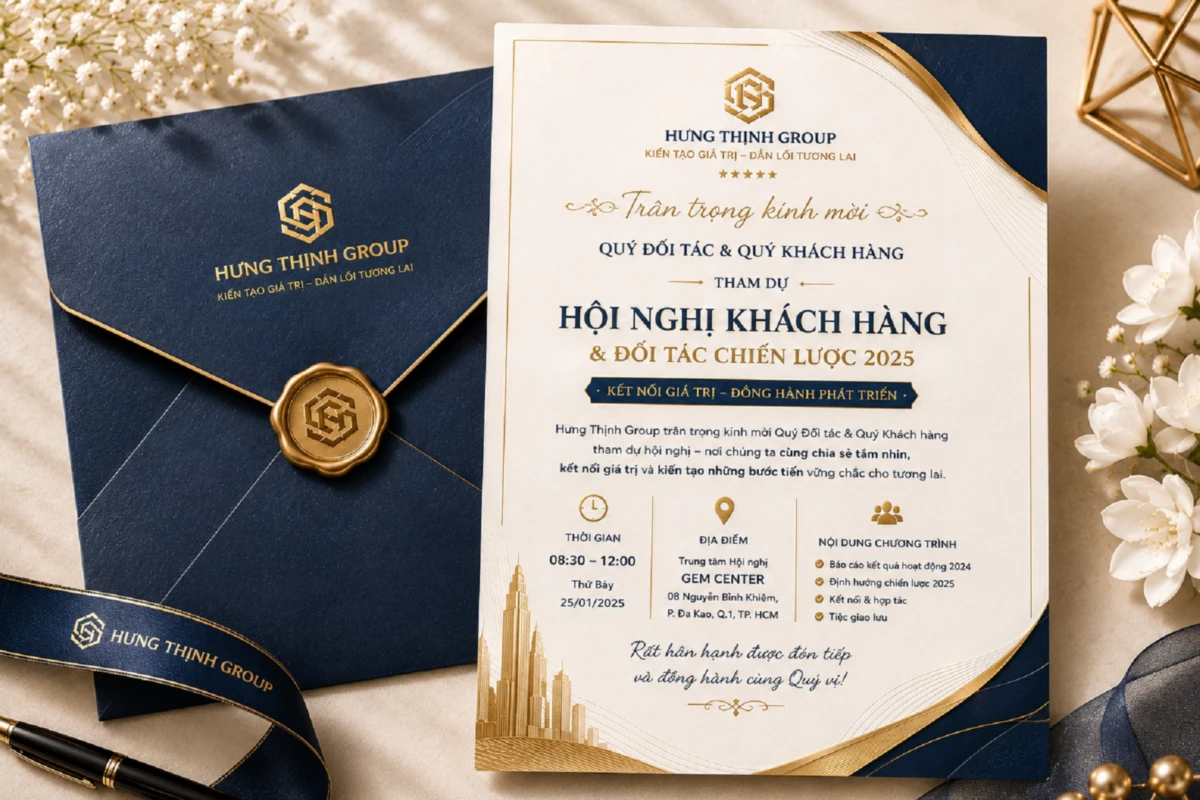 Mẫu thư mời hội nghị khách hàng với lời mời trân trọng kính mời và thiết kế sang trọng