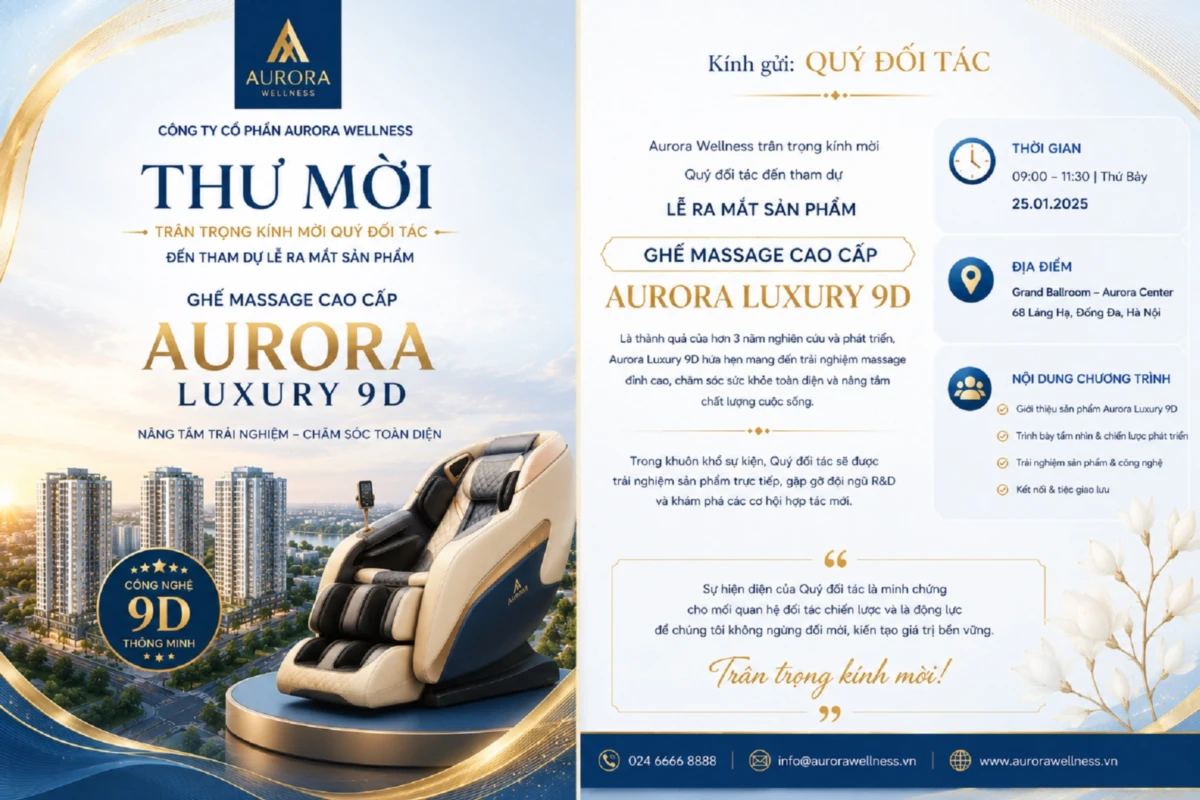Thư mời đối tác tham dự lễ ra mắt sản phẩm ghế massage với thiết kế sang trọng