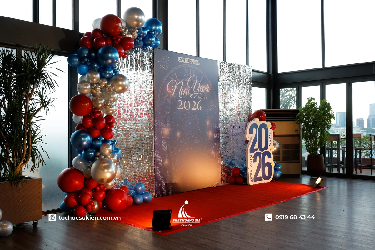Backdrop year end party chỉn chu được Phát Hoàng Gia lên ý tưởng và thực hiện