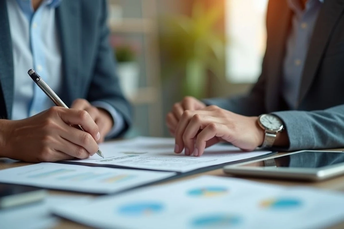 Hợp đồng đặt tiệc được trao đổi trên bàn trong buổi làm việc giữa đại diện hai bên nhằm thống nhất các nội dung tổ chức sự kiện