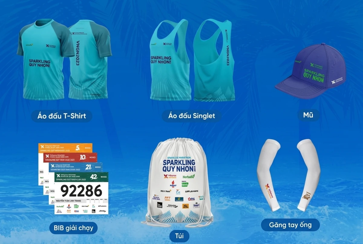Trọn bộ vật phẩm race kit phục vụ cho giải marathon Quy Nhơn